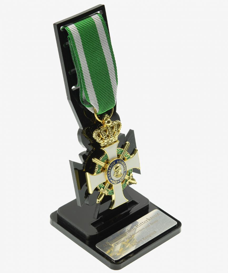 Display Stand, Saxony Order of Albrecht Knight's Cross 1st Class with Swords and Crown